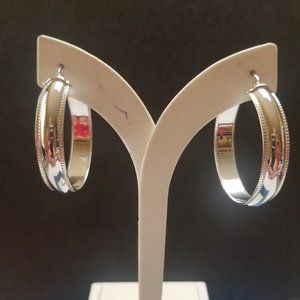Sterling SIlver Milgrain Edge Hoop Earrings, 1.5"